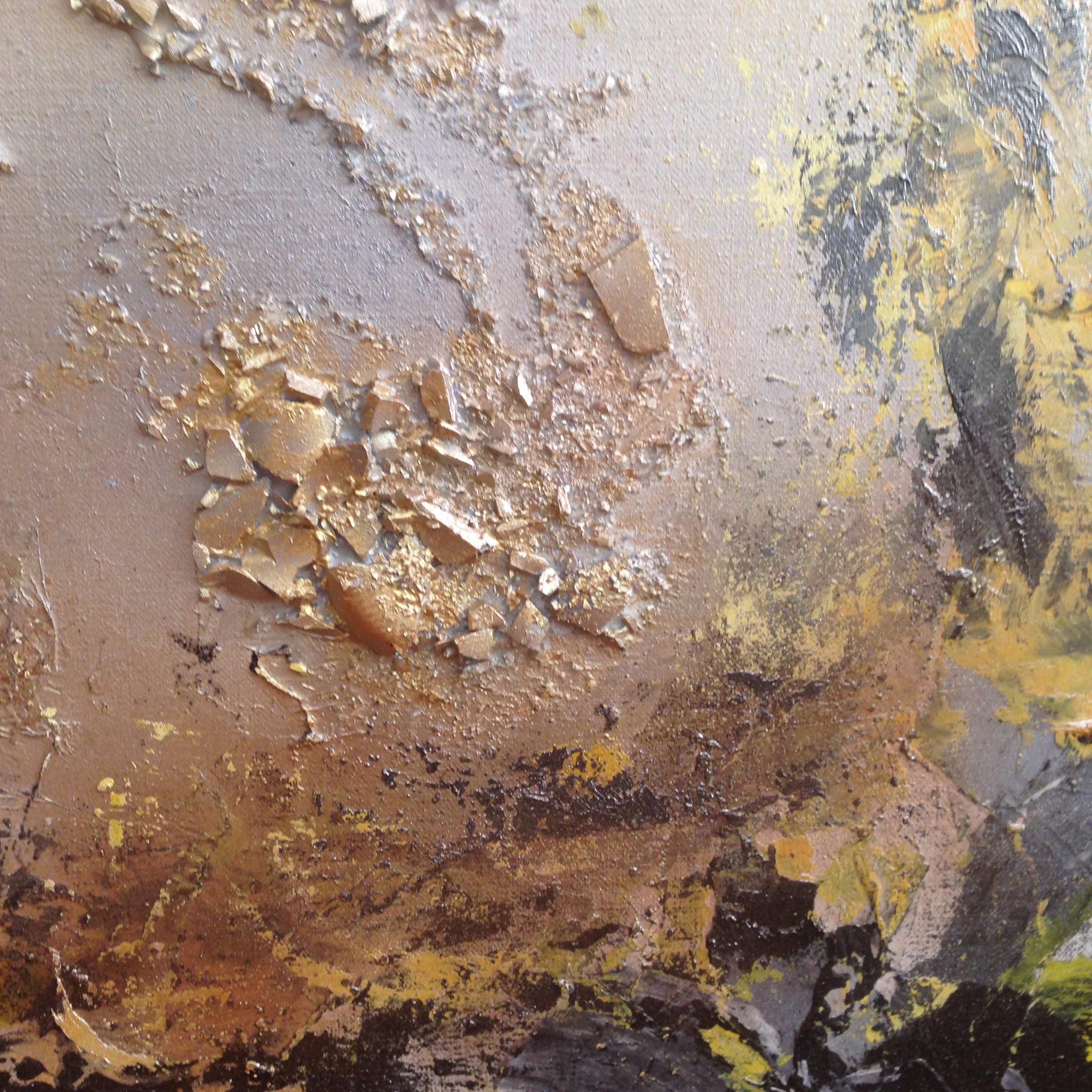 Earth VIII, 100x100, mixed media on canvas (glass, sand, paper, spray, acrylic) - detail